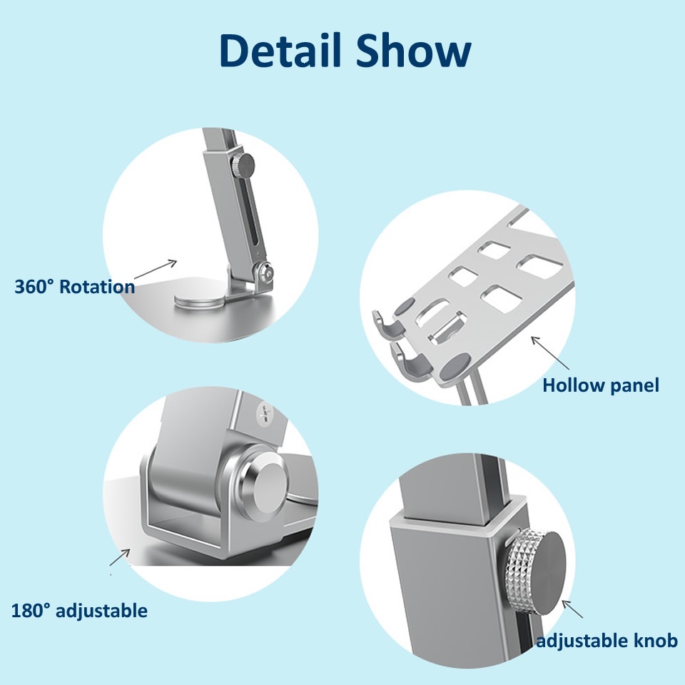 Stand iPad Holder Tablet Aluminium TRIPLEDI TD136 Dudukan Tab Desktop Standing Height Adjustable Folding Rotasi 360 Derajat Lipat POS Meja Kasir