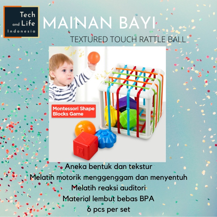 Mainan Edukasi Bayi Montessori Textured Touch Rattle Ball Bola Kerincing Sensorik Motorik