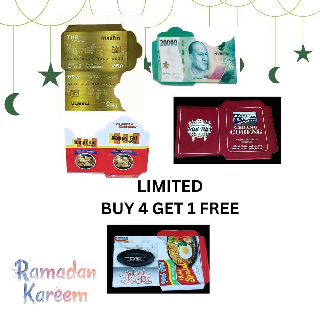 

AMPLOP LEBARAN IDULFITRI 2023 UNIK VIRAL SNACK ATM UANG BUY 4 GET 1 FREE