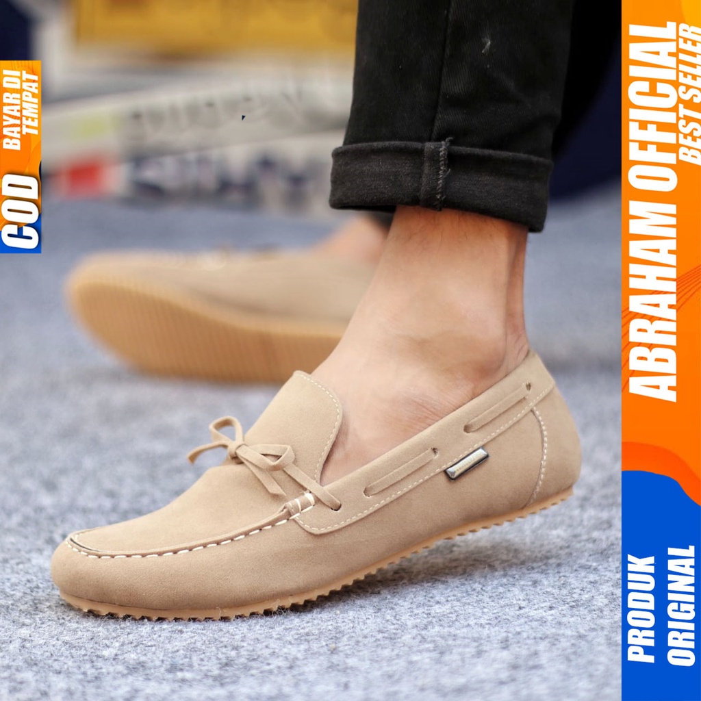 PDS X ABRAHAM Sepatu Slip on Kasual Pria Loafers Sepatu Casual Pria Cowok/Cowo Sepatu Pria Casual Kulit Pu Sepatu Kerja Slop Keren Santai Kuliah Kondangan