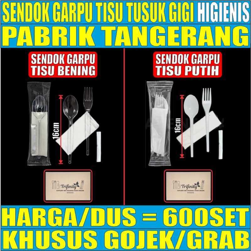 Sendok Garpu Tisu Tusuk gigi Dus Higienis Tissue Steril Bungkus Plastik Trifinity Khusus Gojek