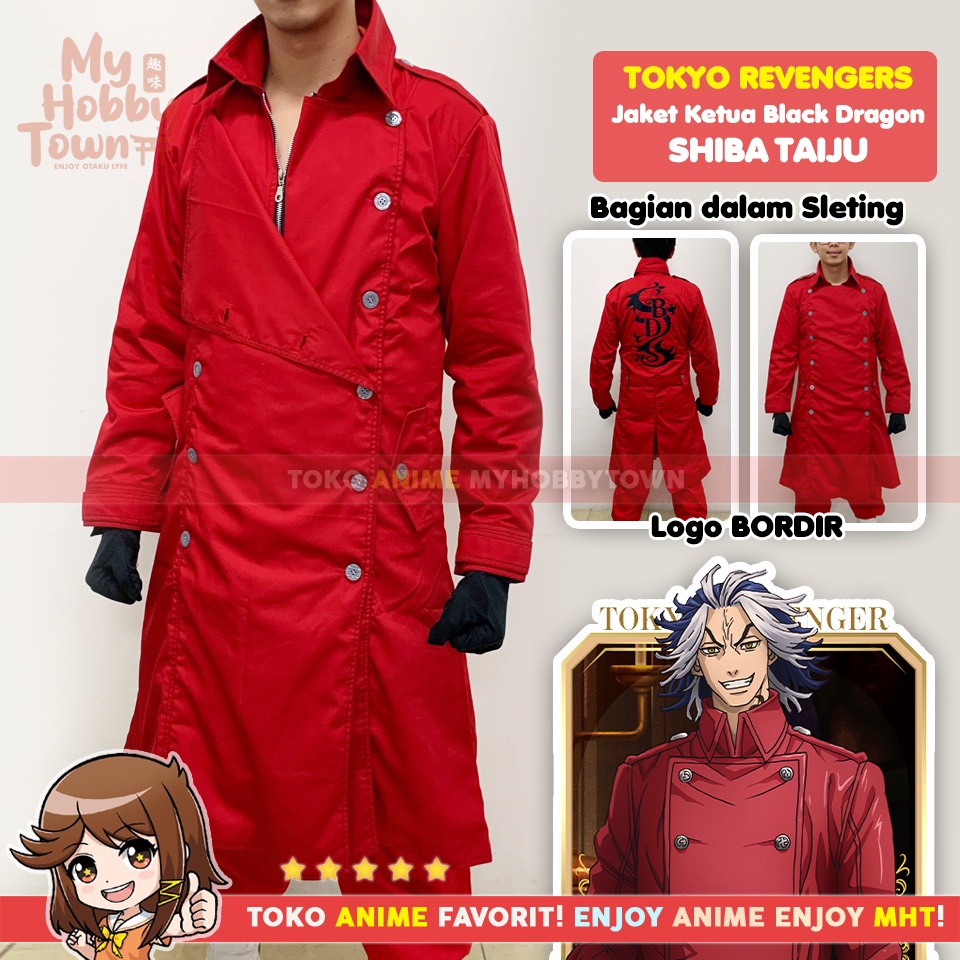 Jaket Parka Jubah Black Dragon Red Merah Tokyo Revengers Taiju Shiba Cosplay