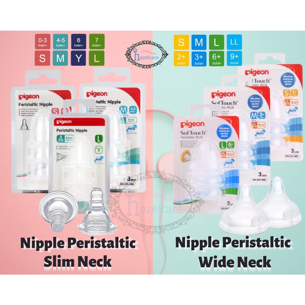 *New* Pigeon Soft Touch Softtouch Peristaltic PLUS PP WideNeck Wide Neck Wideneck / SlimNeck Slim Neck Nipple Blister isi 3 S M L / BabySafe Baby Safe Double Velves Silicon Nipple Isi 2 - Pengganti Dot Bayi