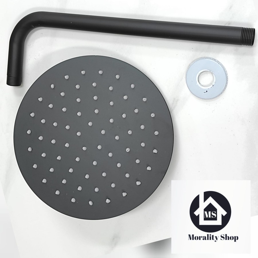 Wall Shower 8 inch Stainless Hitam WS41H-Bathroom Shower Head Stainless BLack 20 cm Ultrathin Kepala Shower Tembok