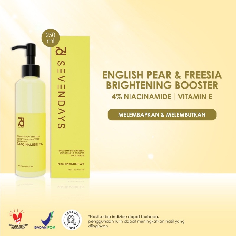 Seven Days English Pear &amp; Freesia Brightening Booster Body Serum ( YELLOW ) 250ML ( 7DBS English P&amp;F ) Body Lotion Wangi Tahan Lama Promo MITRA