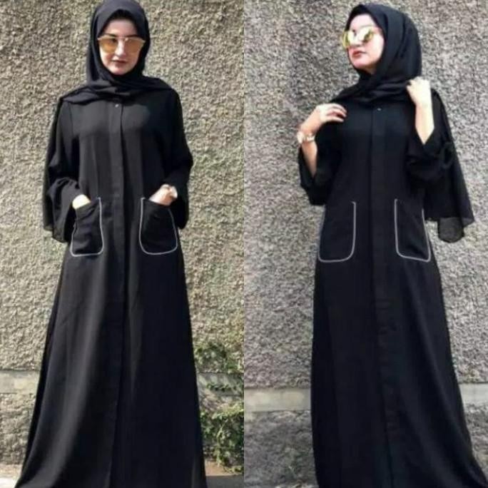 Gamis Ym Defashion Gamis Abaya Turkey Bordir Polos Saku Jetblack No Jilbab - S(I9Z5) Gamis Turkey Te
