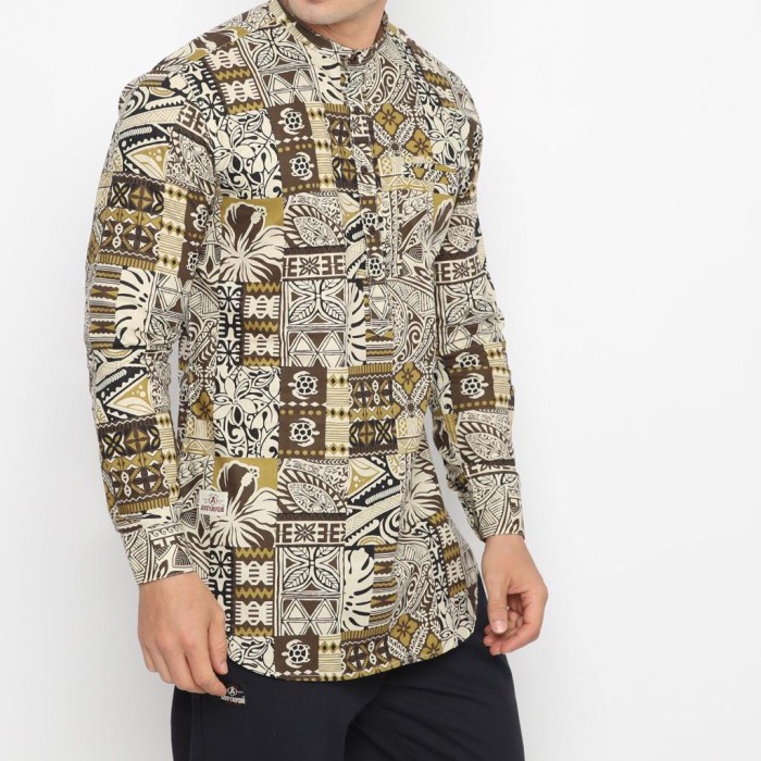 kurta batik Assyauqie - koko batik lengan panjang - baju batik pria - batik 4, S Berkualitas P5B4