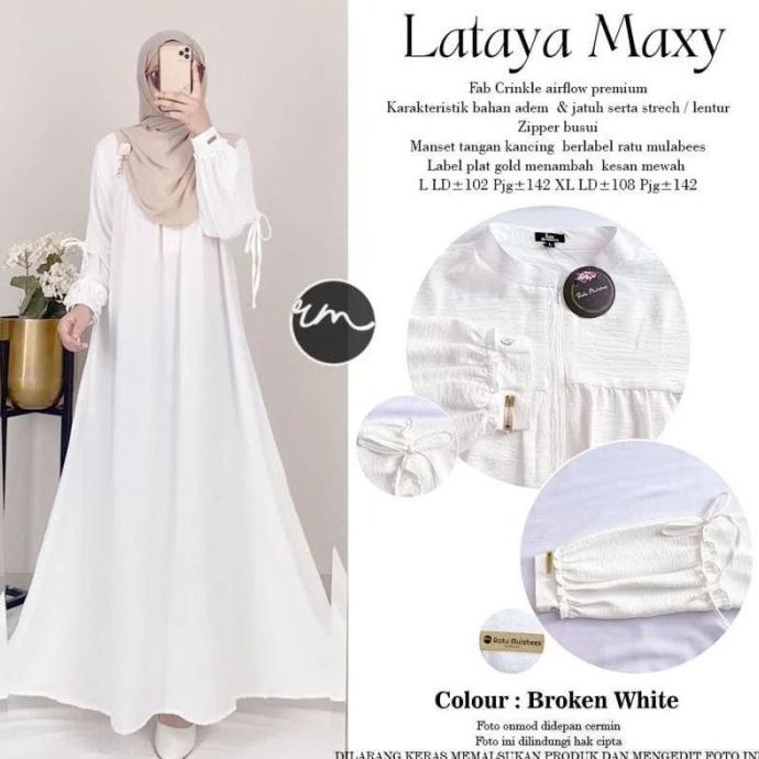 Baju Gamis Wanita Muslim Lataya Maxy Crinkle Airflow Polos Kekinian Ib