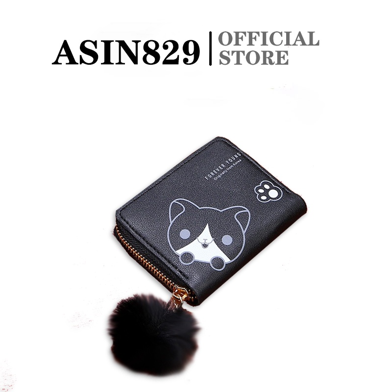 ASIN829 Dompet Koin Wanita Dompet Lipat Gambar Kucing Lucu Dompet Mini Impor D28