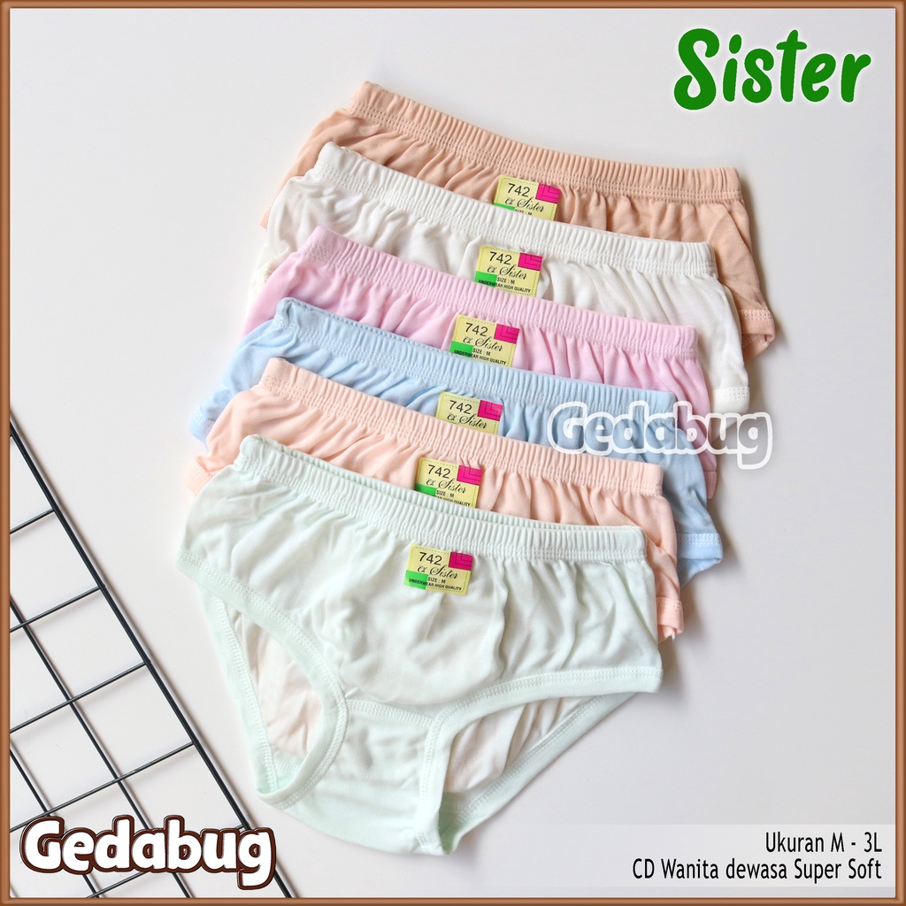 6 Pcs - CD Wanita Sister Karet Kerut | Celana dalam wanita dewasa Berkualitas | Gedabug