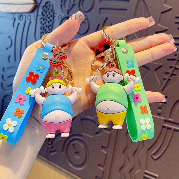 

Terlaris Krap Cute Lifting Dumbbells Doll Epoxy Keychain Cartoon Keyc