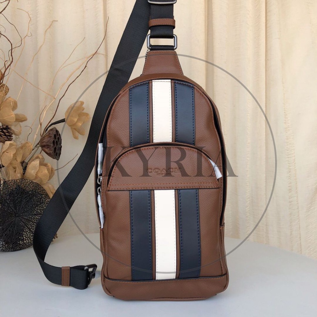 TAS PRIA SIGNATURE HOUSTON VARSITY SLING BAG BROWN STRIPE PACK 49318