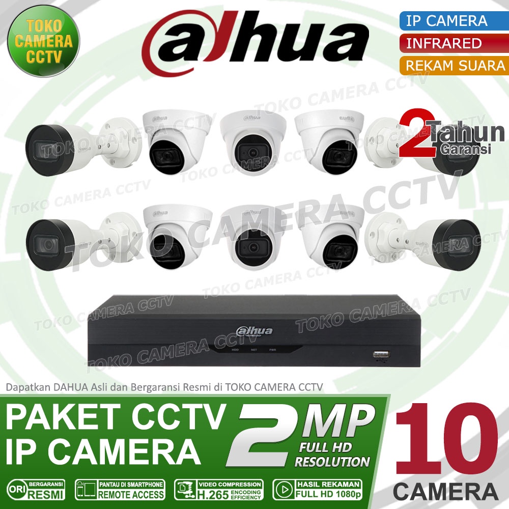 PAKET CCTV IP CAMERA DAHUA 2MP AUDIO 16 CHANNEL 10 KAMERA