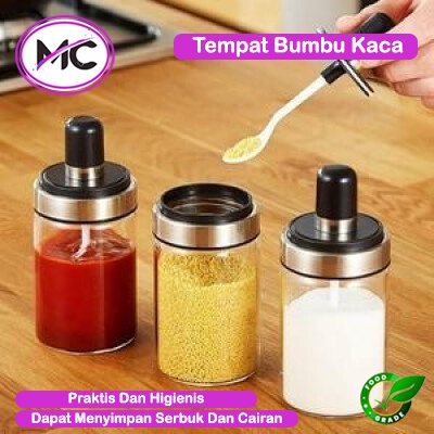 Tempat Bumbu Kaca Botol Penyimpanan Garam Lada Bumbu Dapur Cair Dan Tabur Anti Tumpah Sendok Botol Simpan Kopi