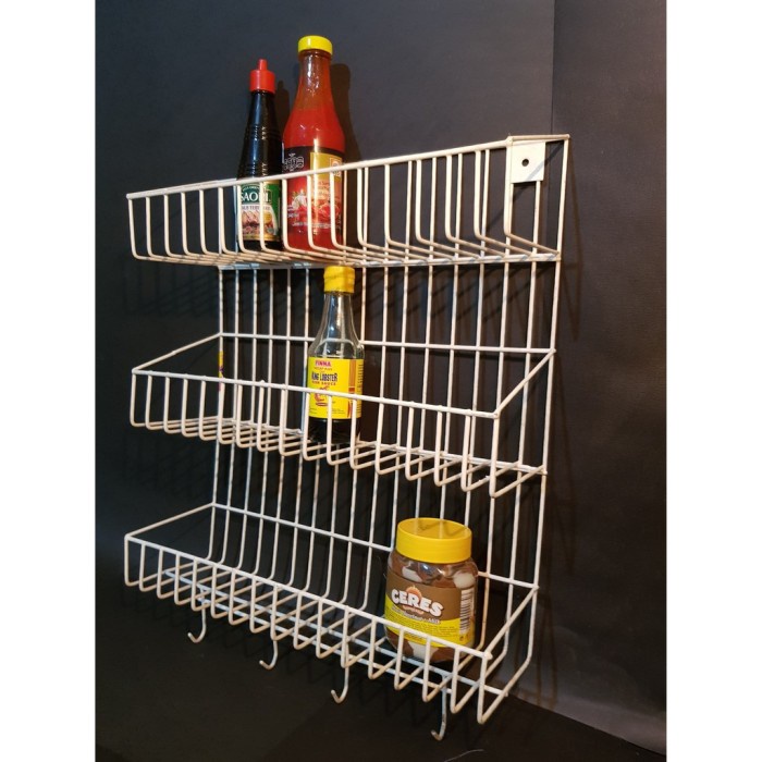 Buruan beli] Rak Gantung Bumbu Botol Kawat 3 Rak Dapur Serbaguna
