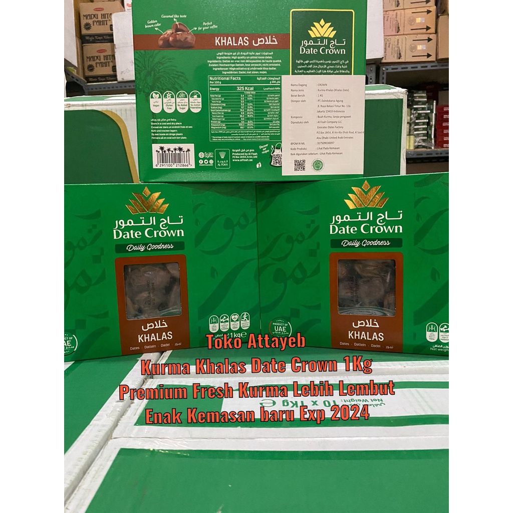 

Kurma Date Crown Khalas 1kg 1 Dus isi 10pcs Fresh Kurma Date Crown Khalas Original Perbox 2025