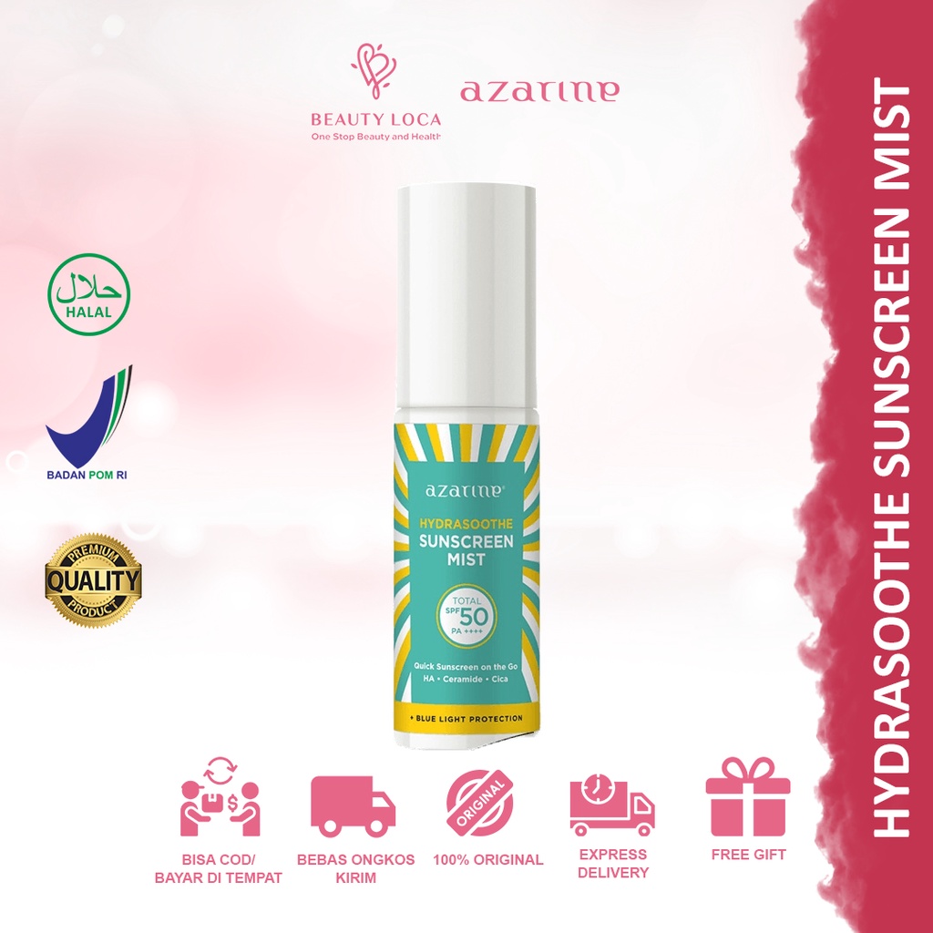 	 Azarine Hydrasoothe Sunscreen Mist SPF50 PA++++ 60ml reapply sunscreen spray semua jenis kulit	