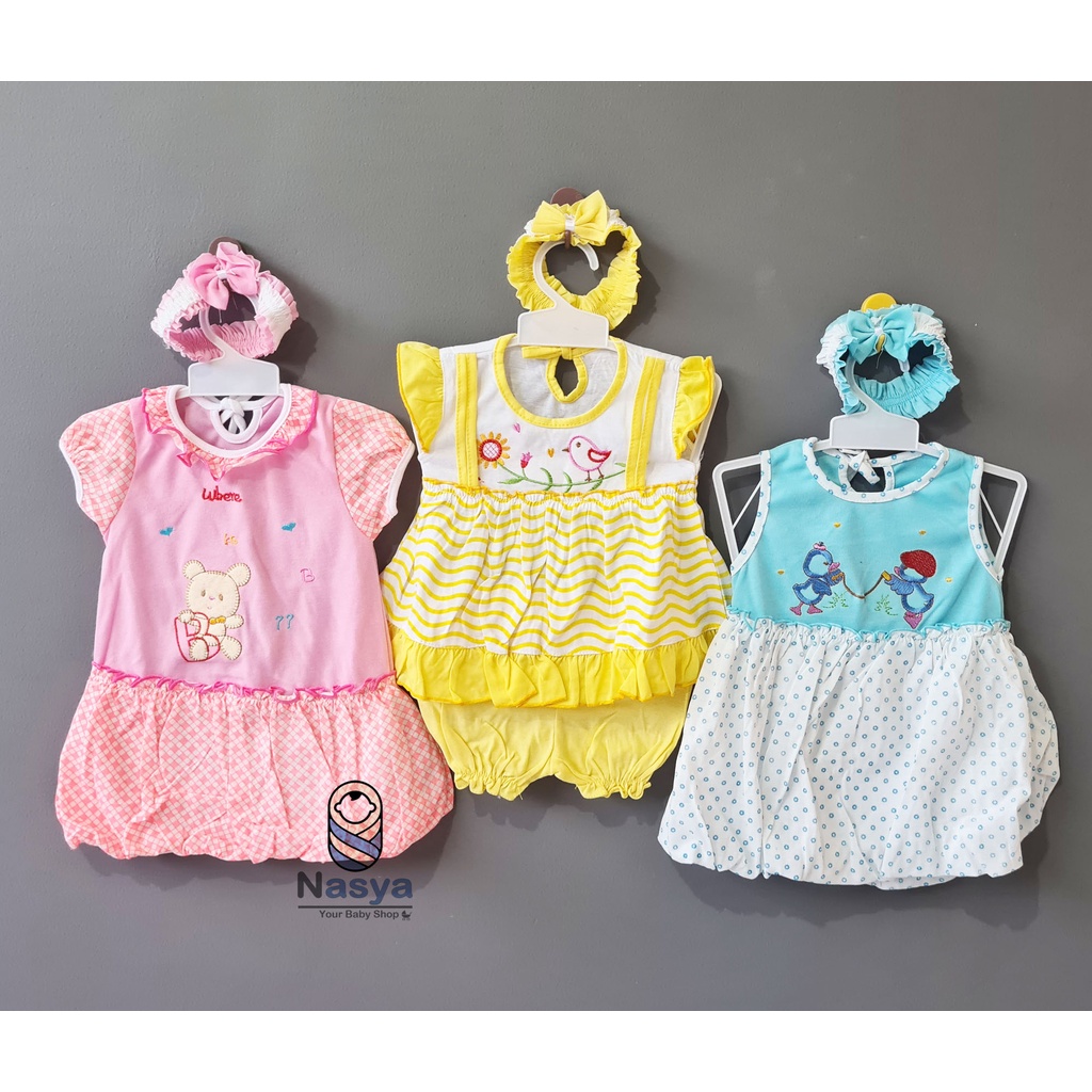 [P-073] Dress Bayi Usia 0-6 Bulan / baju anak perempuan ISI 3 (BONUS BANDANA)
