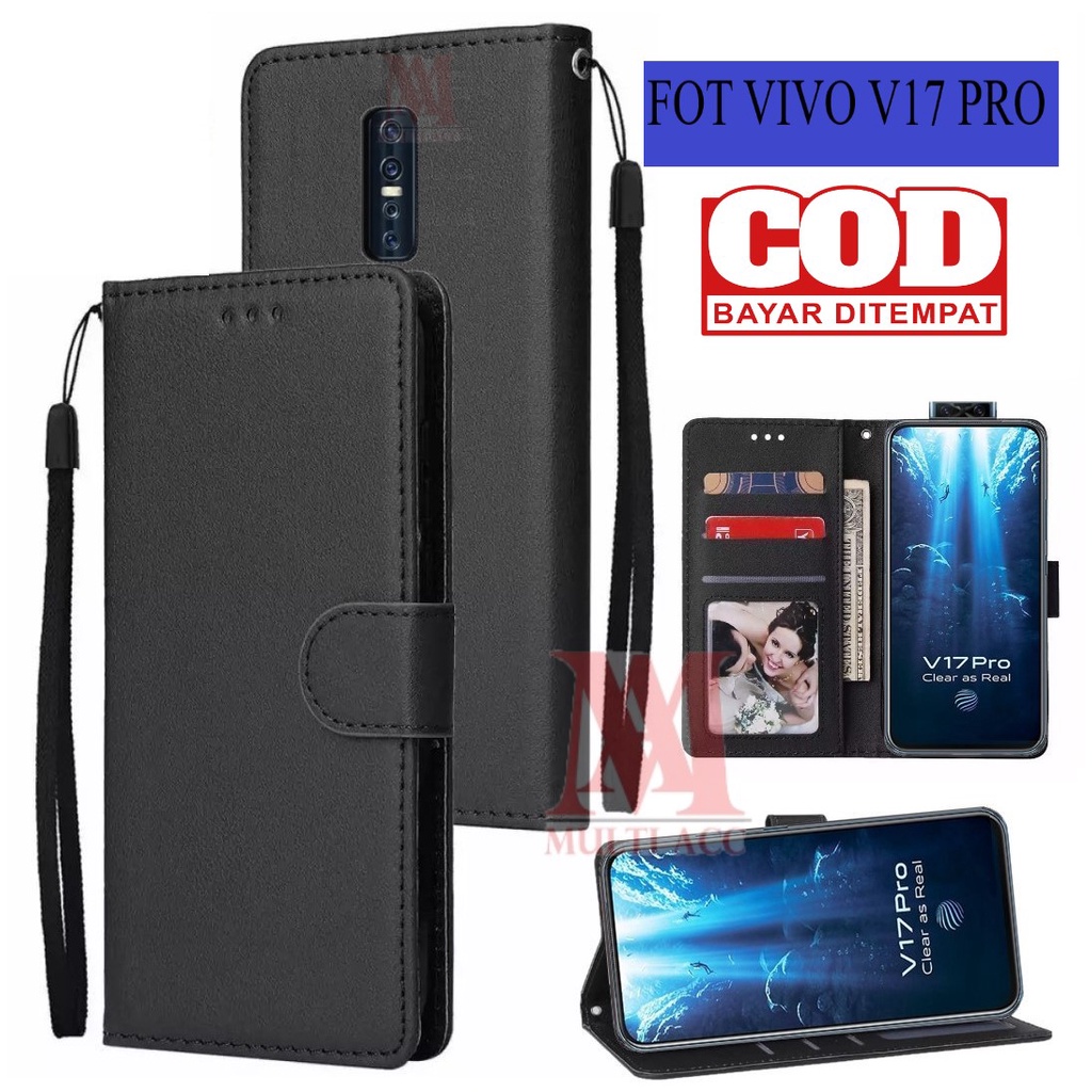 VIVO V17 PRO Leather Flip Cover Wallet Case Kulit - Casing Dompet Case Wallet Leather Flip VIVO V17 