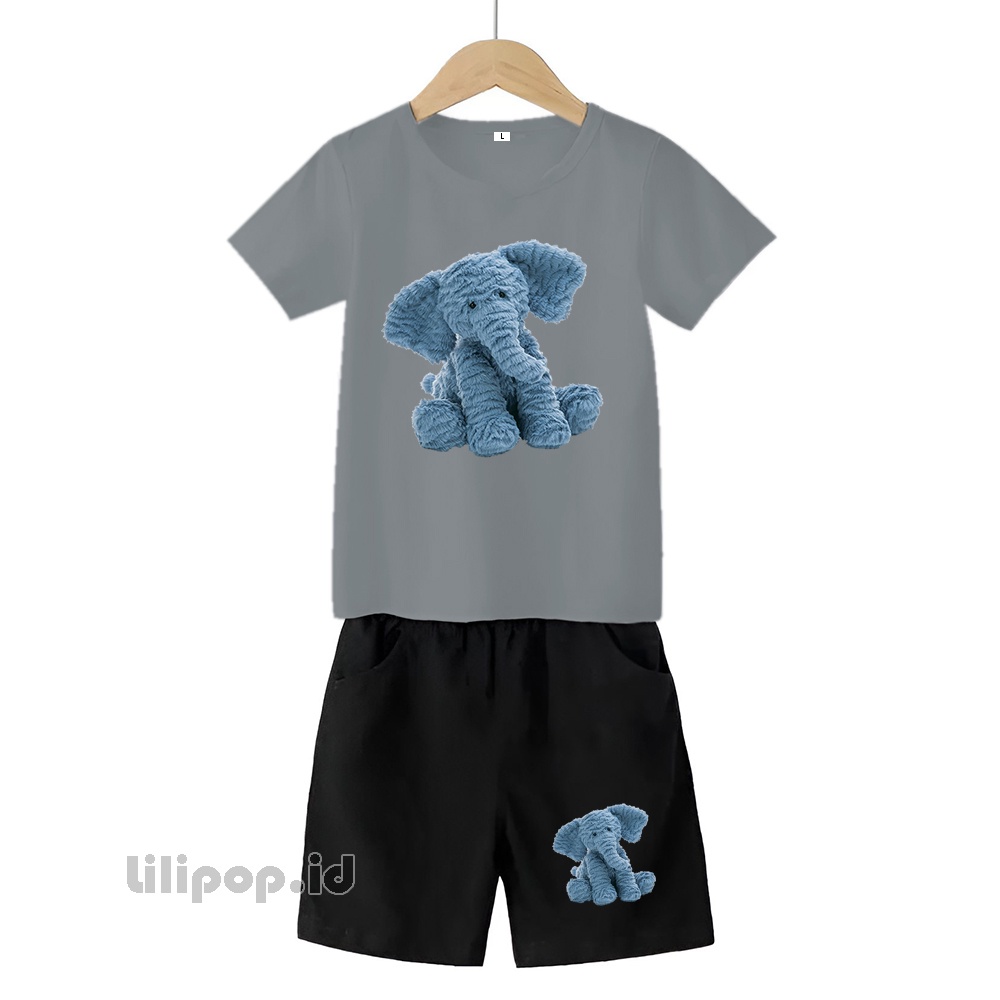 Baju Anak Stelan Kaos 3/4 elephant gajah Cowok Cewek  Usia 1 - 4 Tahun Celana Pendek Harian