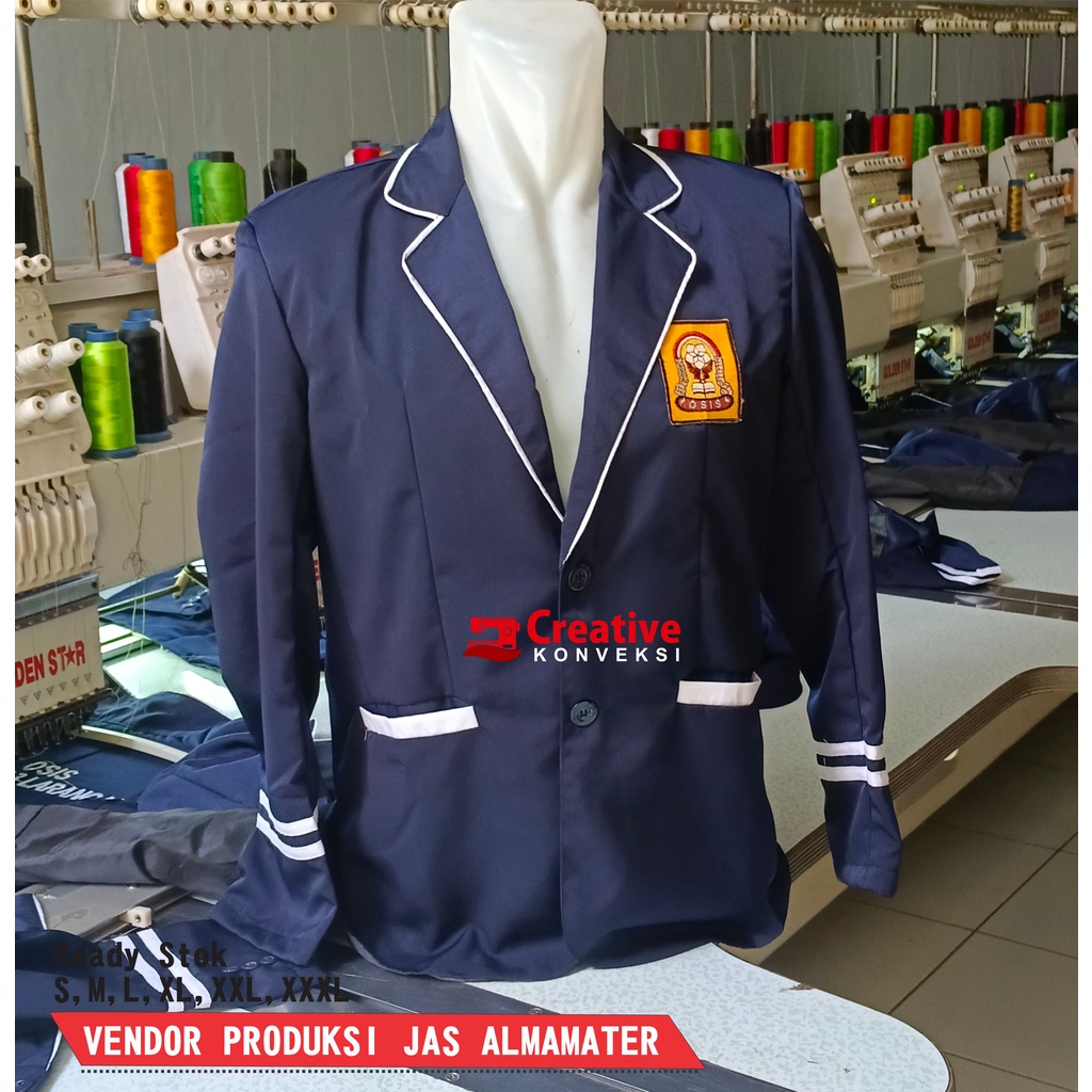 (BISA COD) JAS ALMAMATER OSIS SMP SMA FULL FURING BISA TAMBAH BORDIR / jas navy lis putih / jas sekolah / seragam pondok pesantren