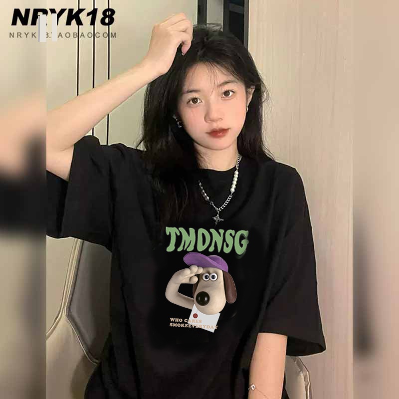 100% cotton baju kaos wanita lengan pendek oversize korean style cartoon motif printed t-shirt import kaos putih