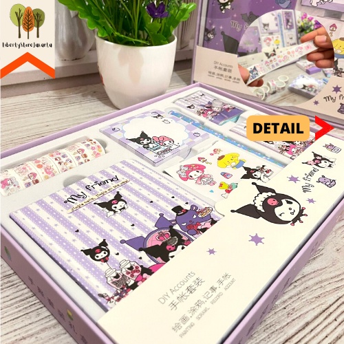 

PAKET JURNAL 7 IN 1 KARAKTER SANRIO KUROMI UNGU FREE HARD BOX FANCY STUFF BEST GIFT PRESENT FOR