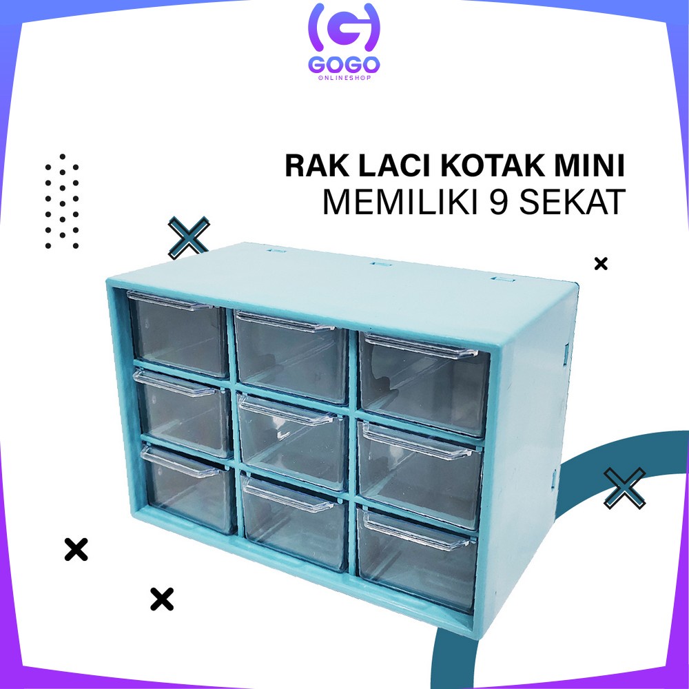 GOGO-C804 Kotak Laci Perhiasan kotak Aksesoris Mini 9 Sekat / Kotak Penyimpanan Serbaguna Laci Mini / Laci Aksesoris Storage Box Multifungsi