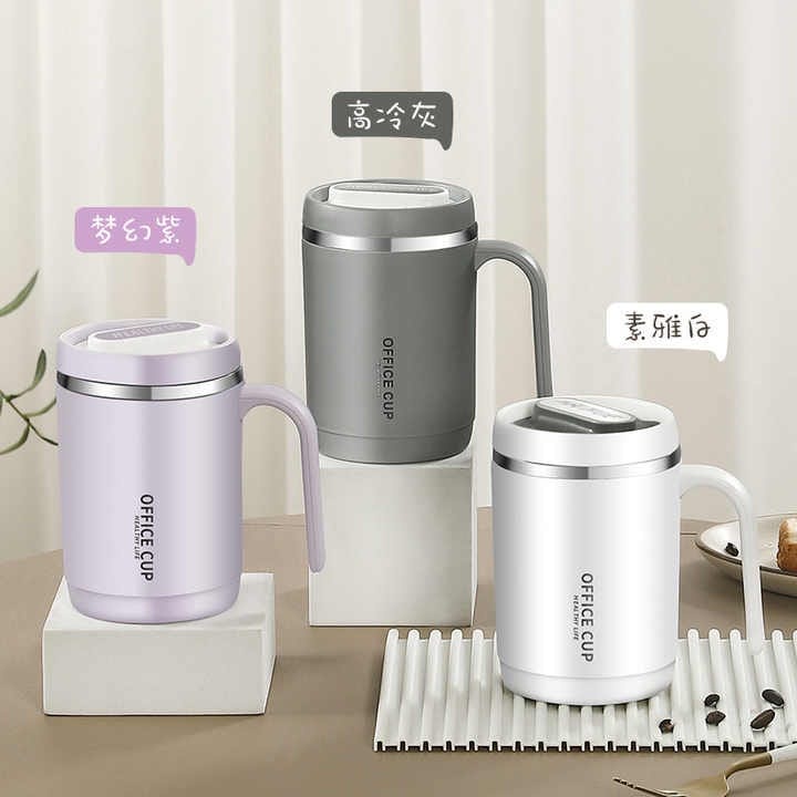 Travel Mug Cangkir Coffee Stainless Steel SUS 304 Handle Grip / Office Cup 500ML Tahan Panas Dan Dingin