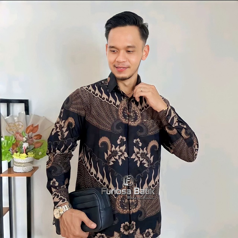 FURIOSA BATIK GARUDA HITAM Kemeja Batik Pria Lengan Panjang Ukuran M L XL XXL