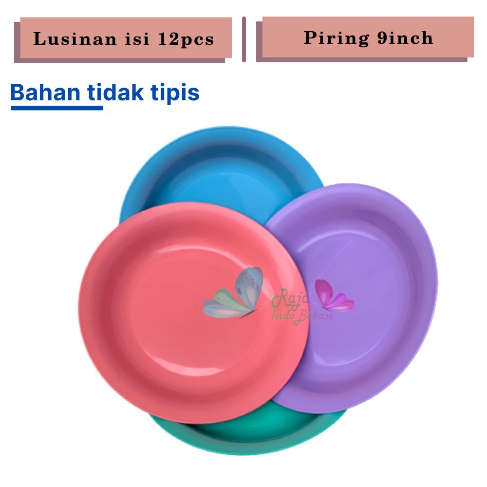 Promo-(12pcs)-Piring Makan Bulat Bahan Plastik 9inch COD BayarDiTempat