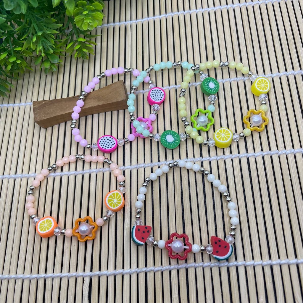 HANDMADE GELANG ANAK/DEWASA ELASTIS MOTIF BUAH CLAY