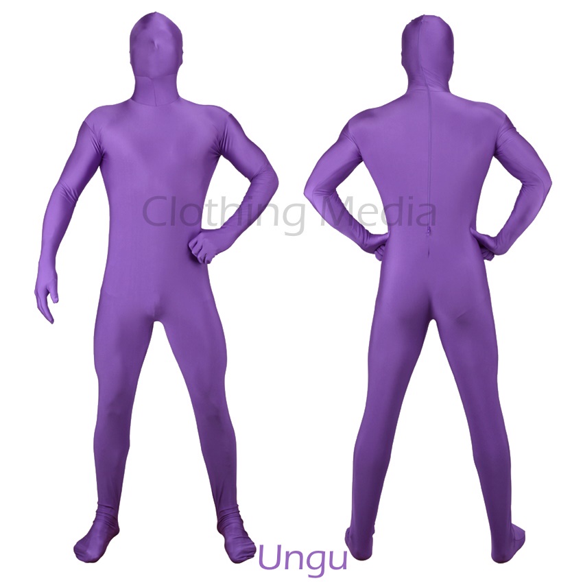 Full Body Zentai Spandex Lycra Kostum Catsuit Unitard Pria Wanita Hood