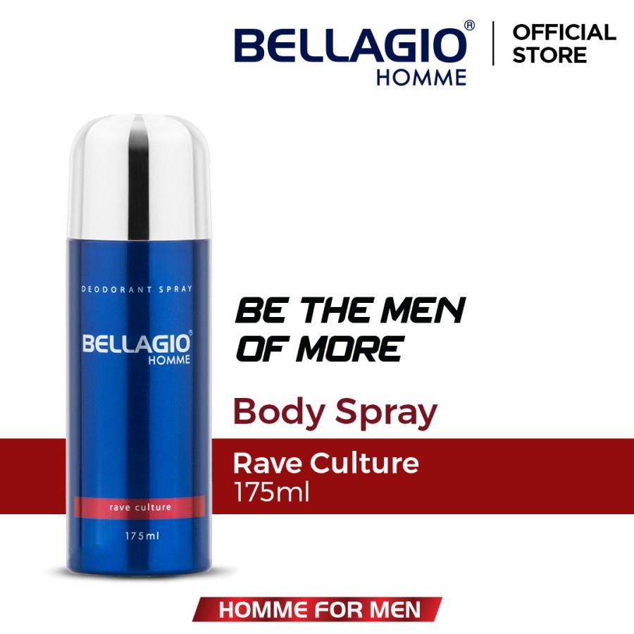 Bellagio Deodorant Spray Rave Culture (Red, 175ml) Pewangi Laki-laki Pria Penghilang Bau Badan Tubuh