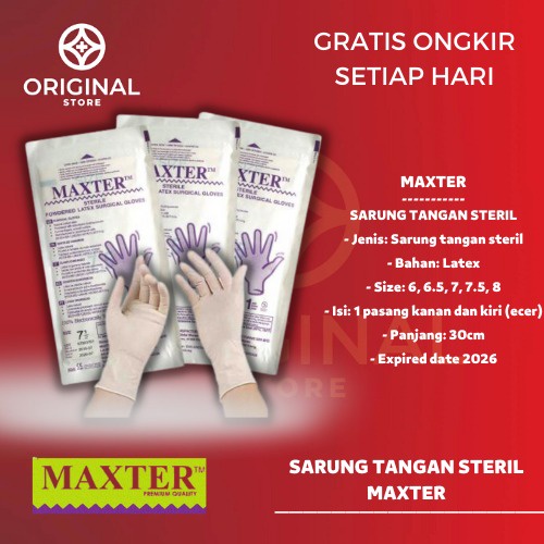 SARUNG TANGAN LATEX SURGICAL GLOVES STERIL MAXTER - PER PAIR