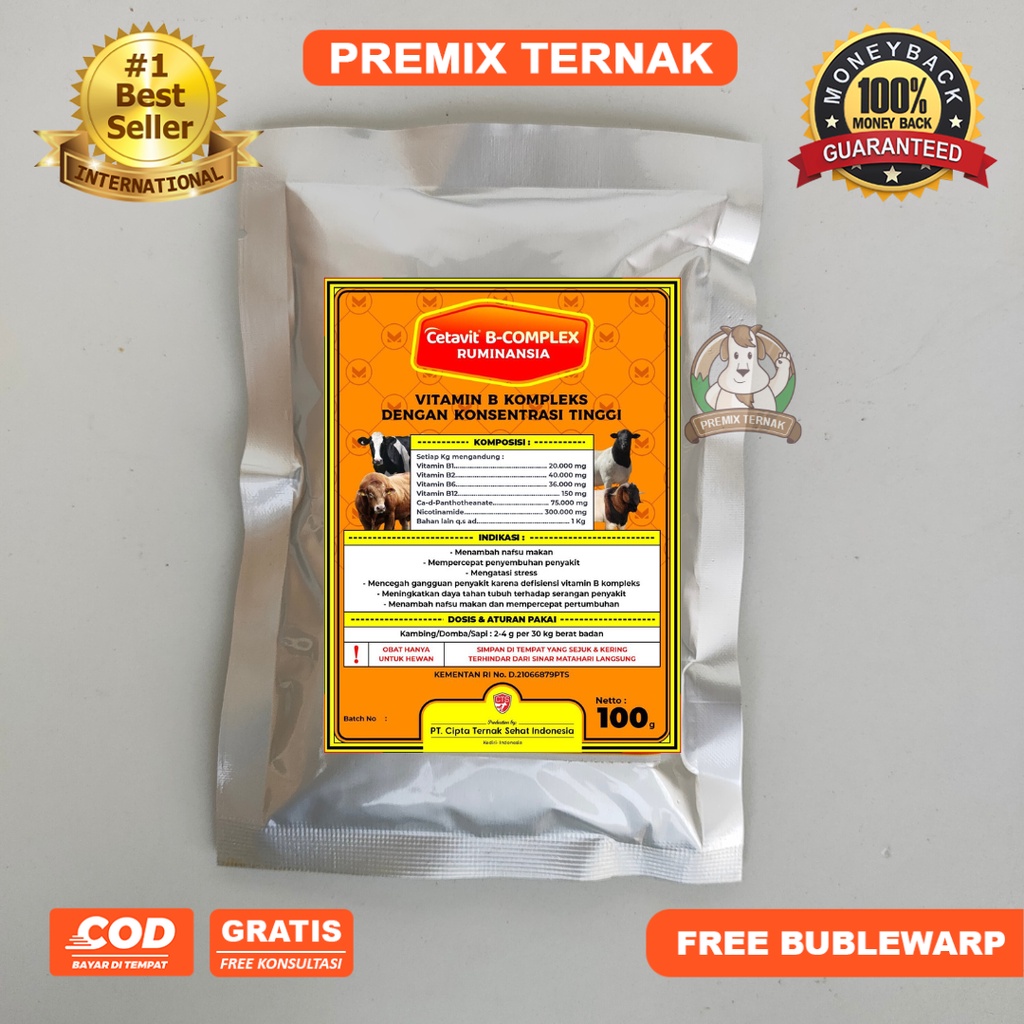 CETAVIT B COMPLEX 100 gr - Multivitamin B komplek ternak ruminansia - Penambah nafsu makan ternak sapi kambing domba