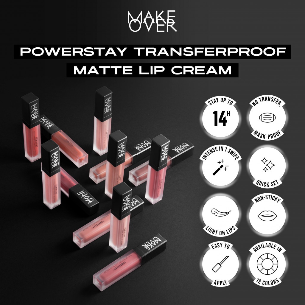 MAKE OVER Powerstay Transferproof Matte Lip Cream - Lipstick BEST SELLER tahan lama hingga 14 jam lipcream tidak kering ringan kissproof ombre lips nude Image 5