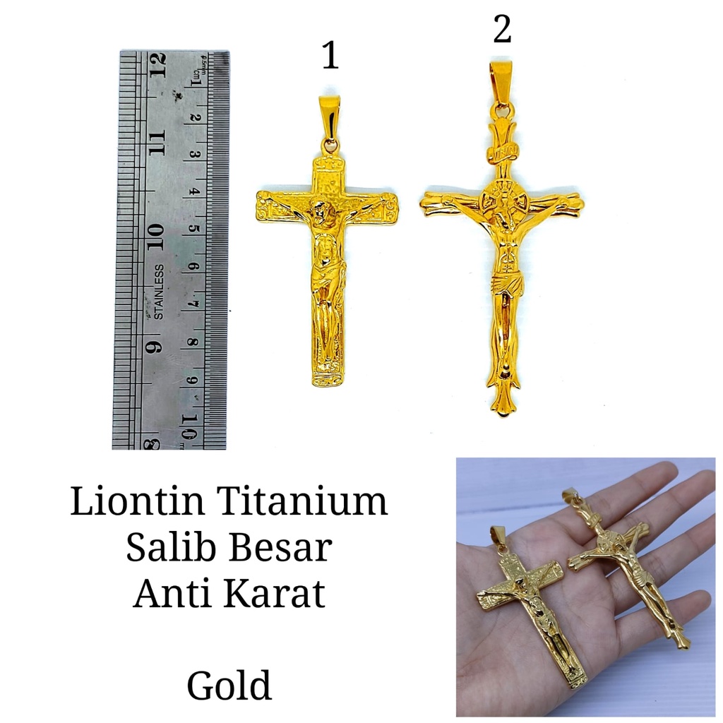 Liontin Titanium Salib Besar Gold Import Premium Anti Karat