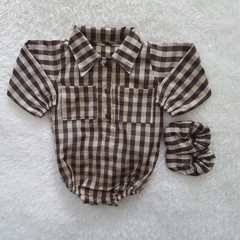 Baju Bayi Kemeja Jumper cowok Kotak set