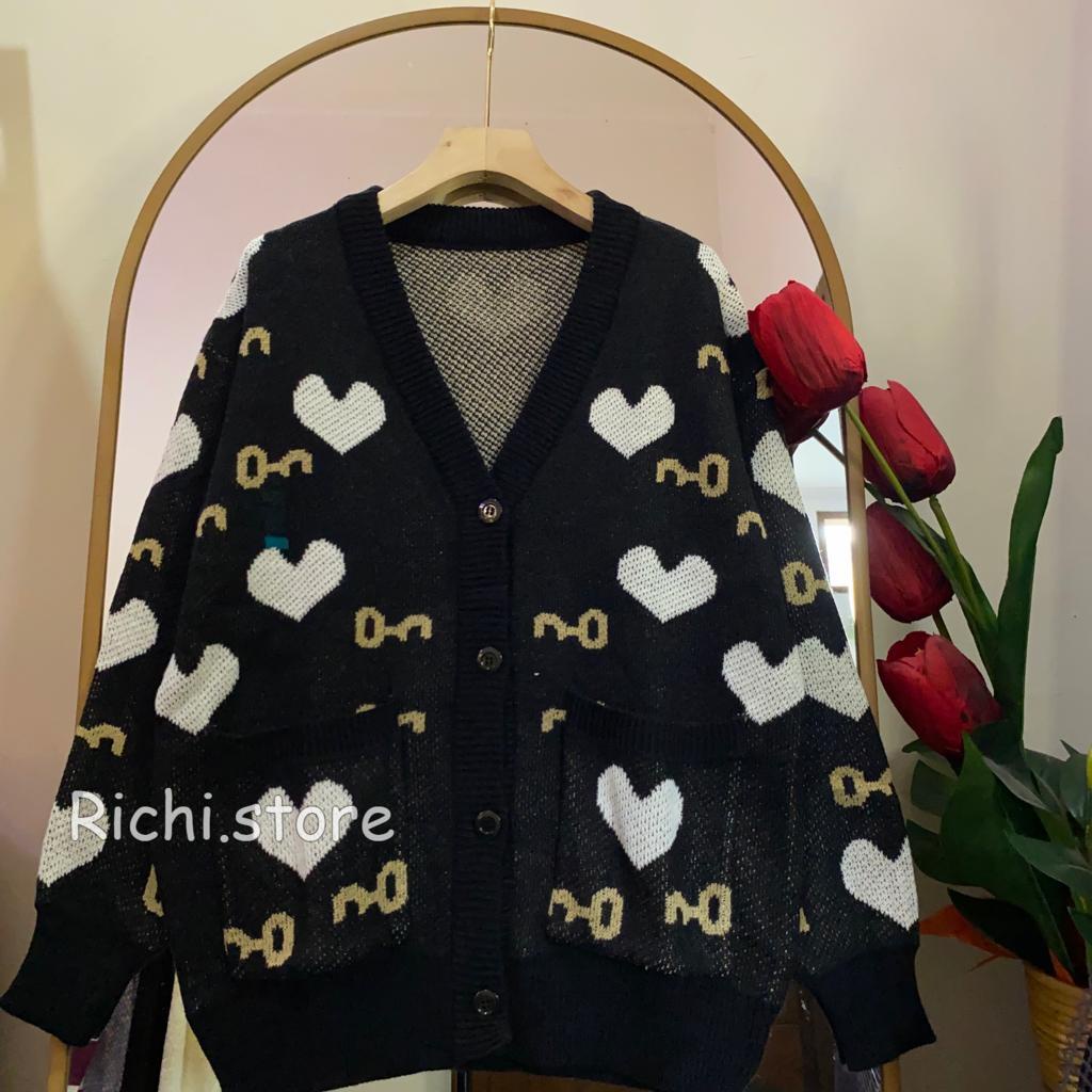 KEYSHA CARDIGAN RAJUT TEBAL MOTIF KEY LOVE FULL KANCING