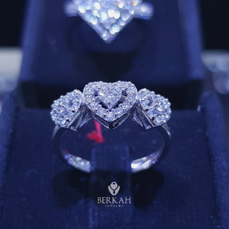 Cincin emas 750 berlian asli natural diamond motif heart hati