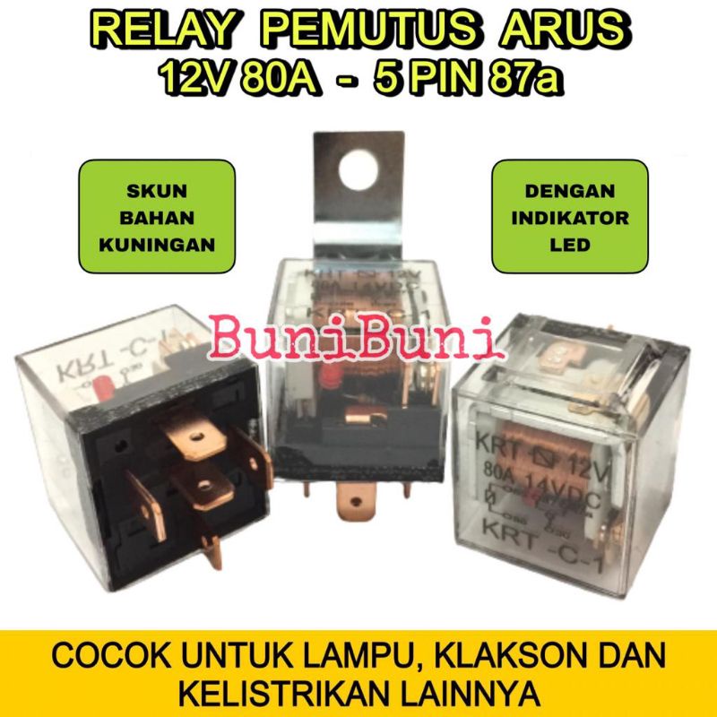 RELAY PEMUTUS TRANSPARAN 12V 80A Kaki 5 Pin 87a Untuk Lampu / Klakson Mobil Motor - 12V 87a PEMUTUS