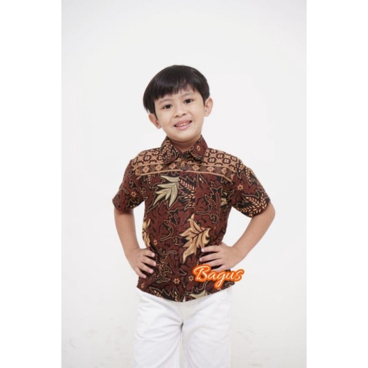 batik anak lengan pendek-kemeja batik anak motif daun jati