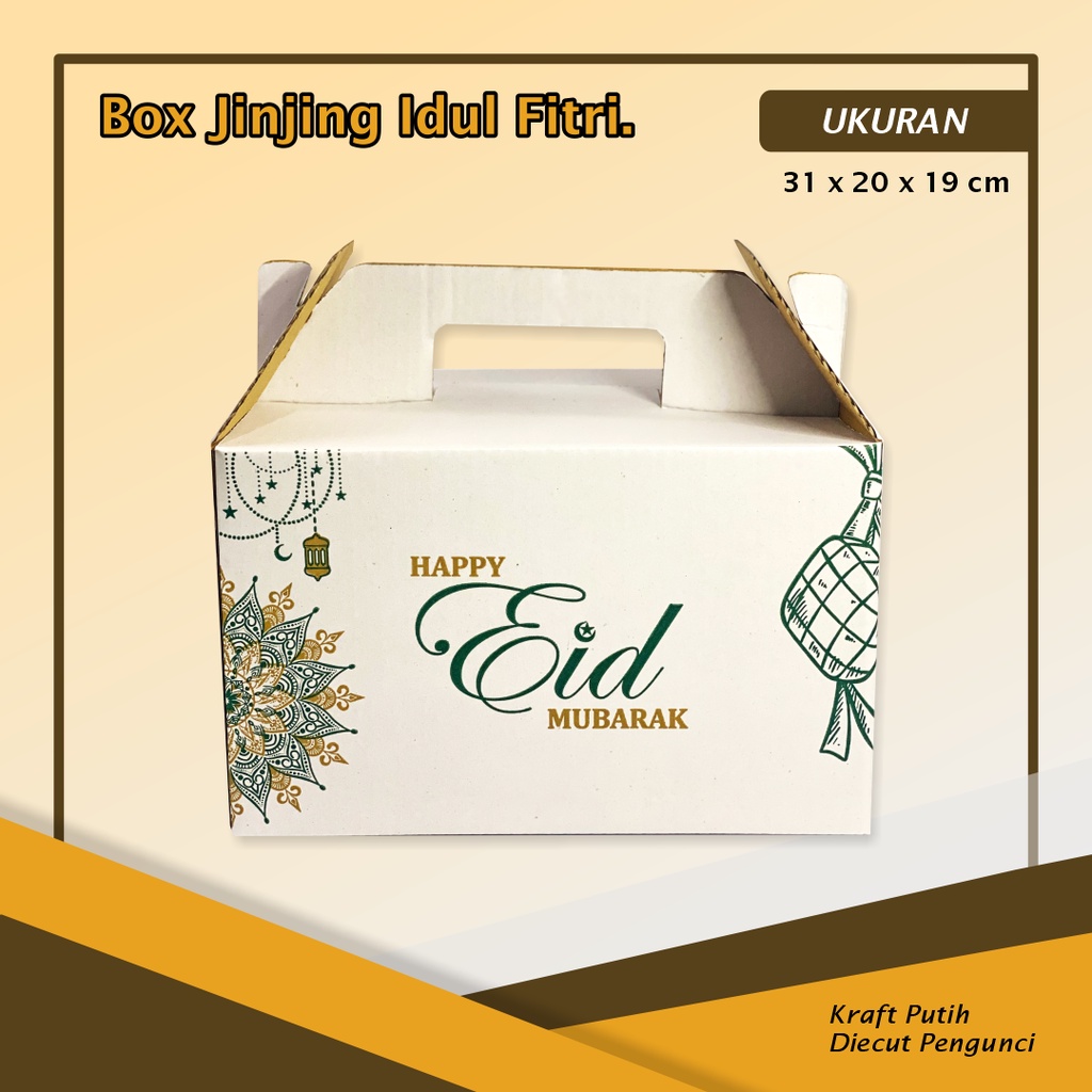 

BOX PARCEL IDUL FITRI JINJING PUTIH Uk. 31 x 20 x 19 cm - BoxIdulFitri/HampersBox/Packaging