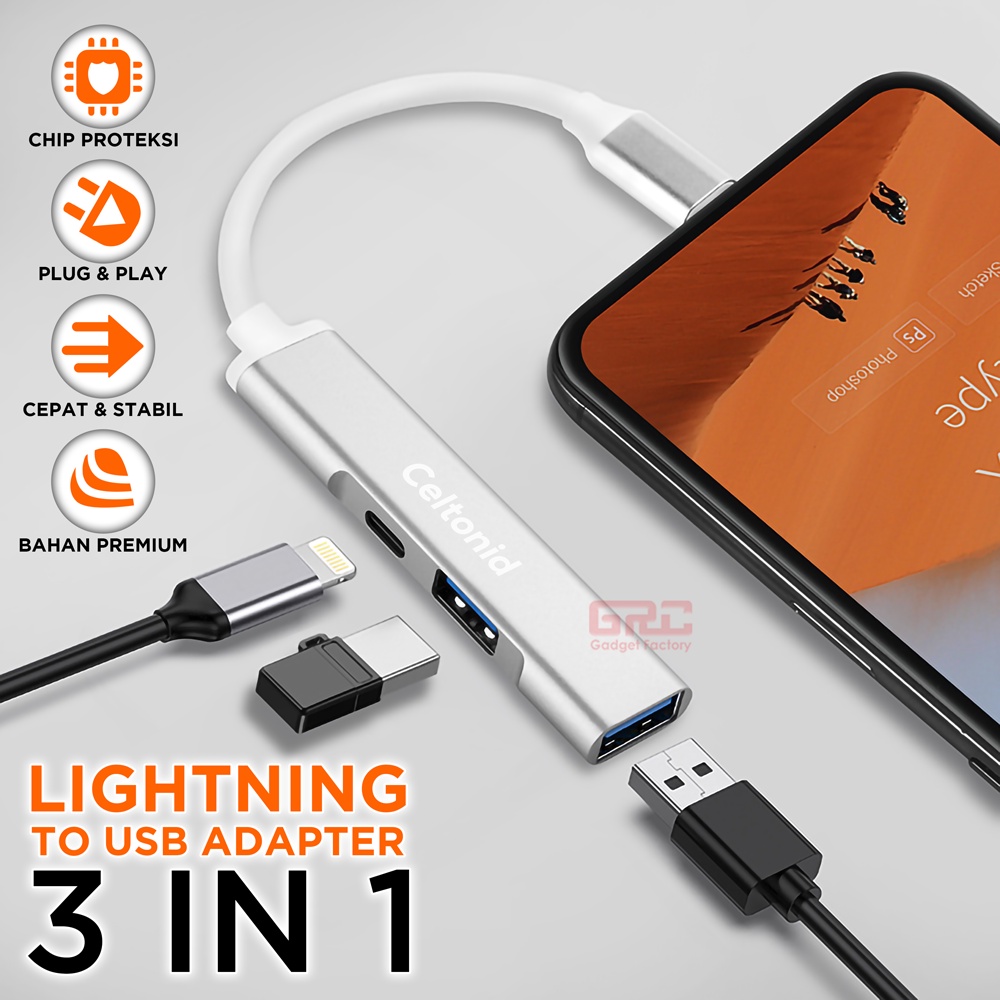 Adapter iPhone Lightning to 3 Port USB iPhone HUB OTG 3 in 1