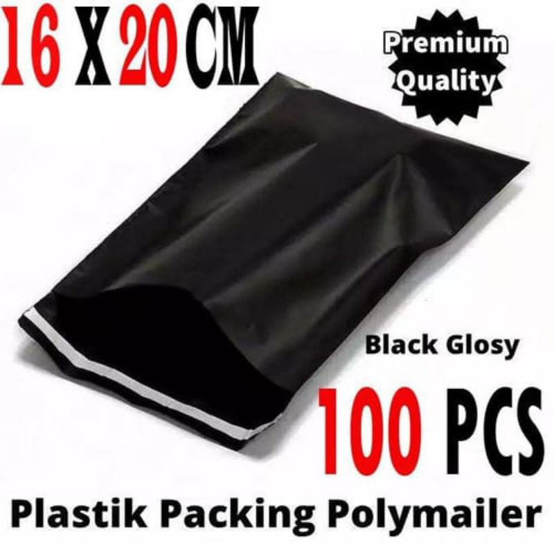 

Plastik Packing Polymailer Warna Hitam PREMIUM 16x20 isi 100 pcs Tebal