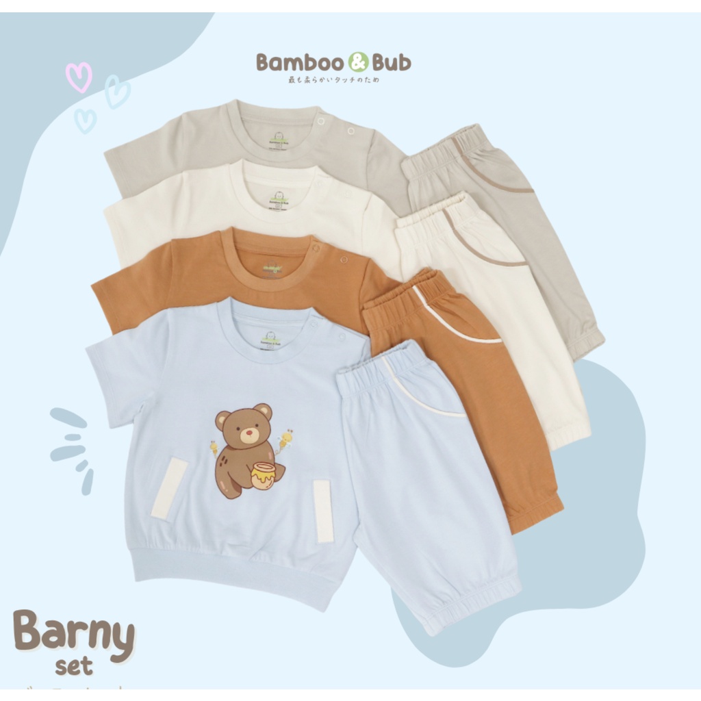 Bamboo And Bub Barny Set - Baju Lengan Kaki Pendek Shirt Short Baju Rumahan Bambu Adem Anak Bayi Baby