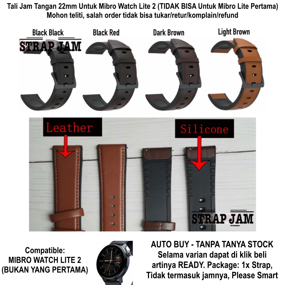 Hybrid Strap 22mm For Mibro Watcl Lite 2 - Tali Jam Tangan Kulit Rubber