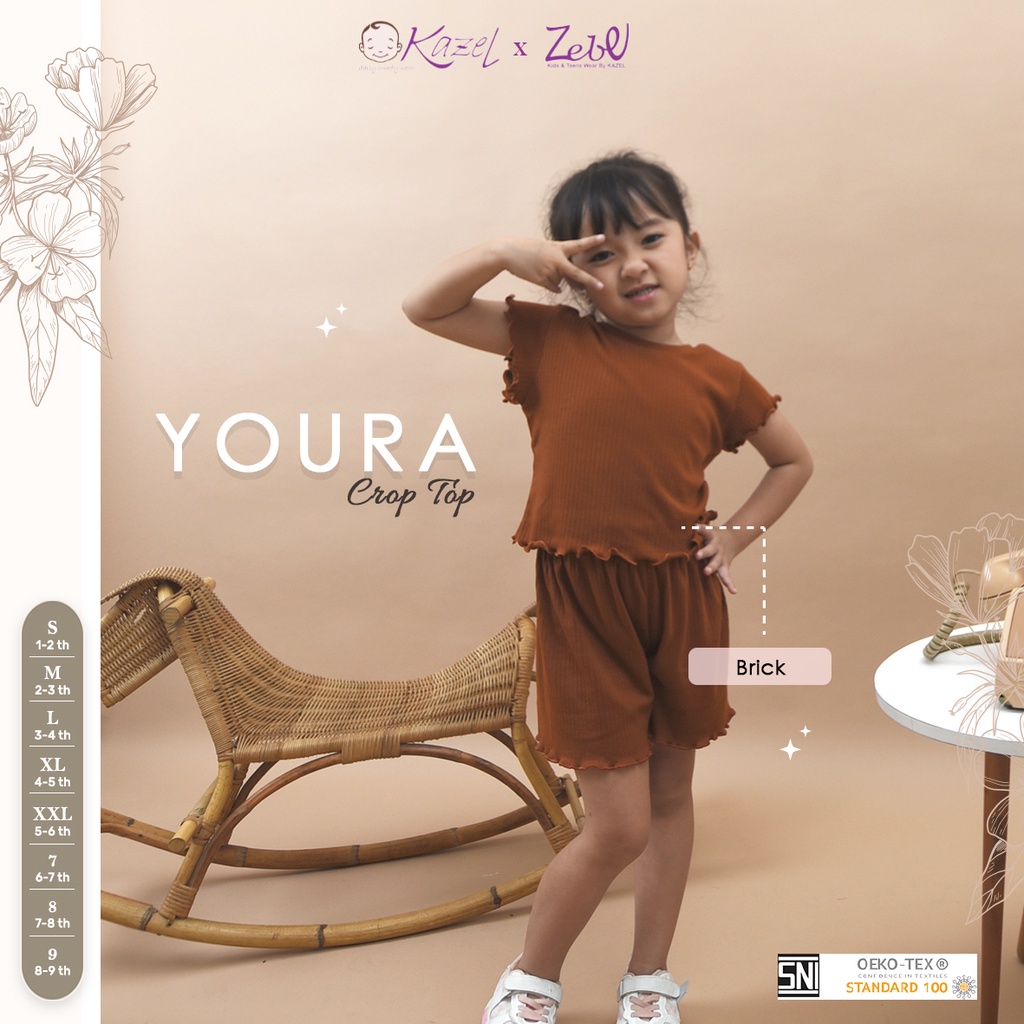 Kazel x Zebe CROP TOP youra Atasan Kaos Anak Perempuan 1-9 Tahun