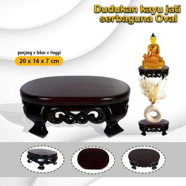 Dudukan Rupang Patung Serbaguna Jati Oval Medium